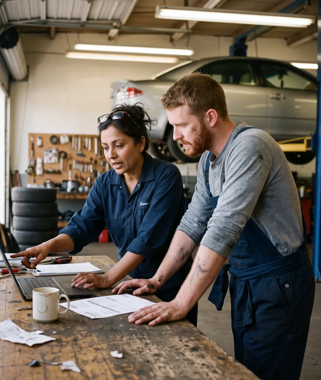 The two owners of a small auto repair shop
