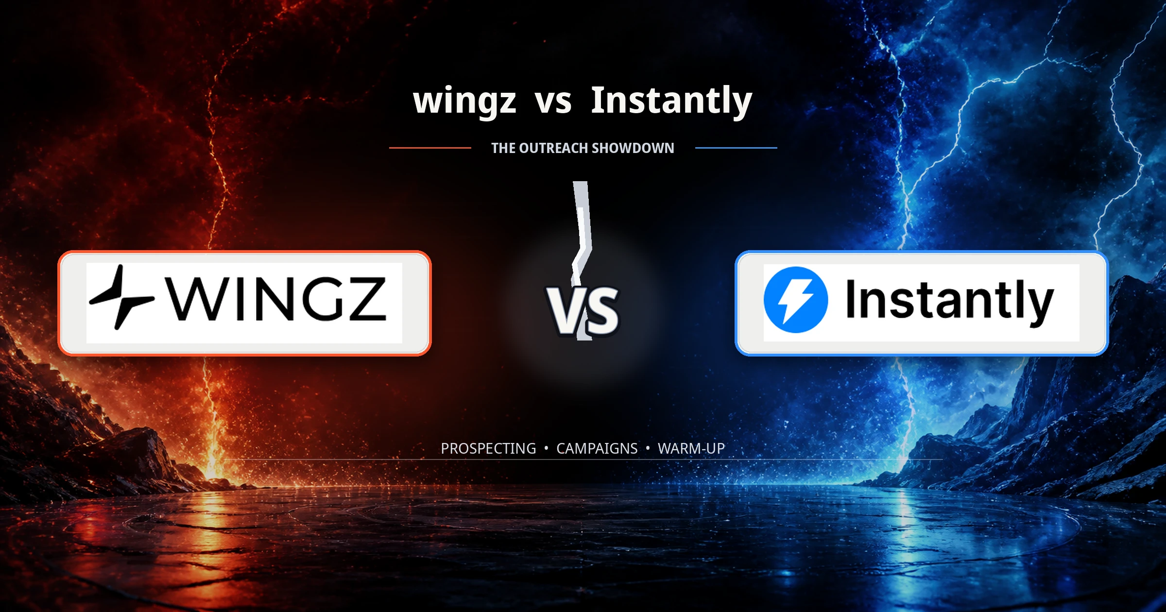 A cinematic red and blue thunder arena poster with the wingz and Instantly logos facing off across a central VS.